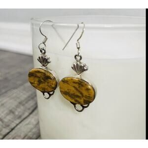 Sterling Silver Brown Stone Earrings Similar To Natural Jasper Or Tigers Eye